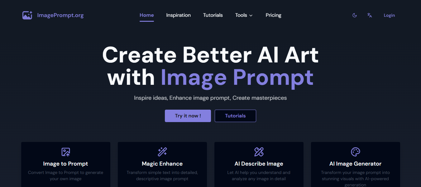 Halaman utama ImagePrompt.org