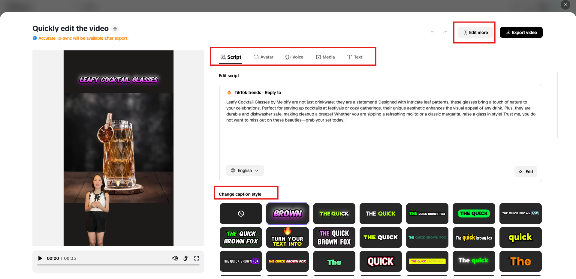 Quick edit interface