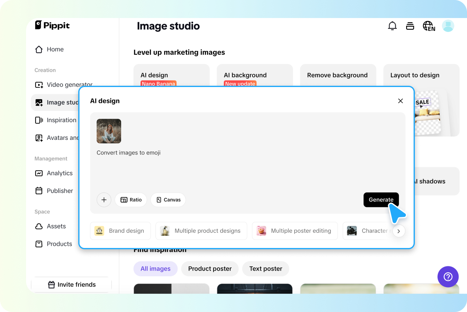Creating emoji in Pippit