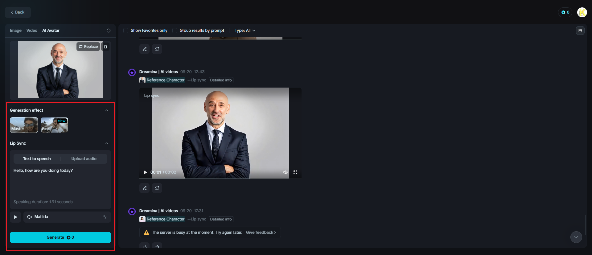Avatar de IA gratis hablando