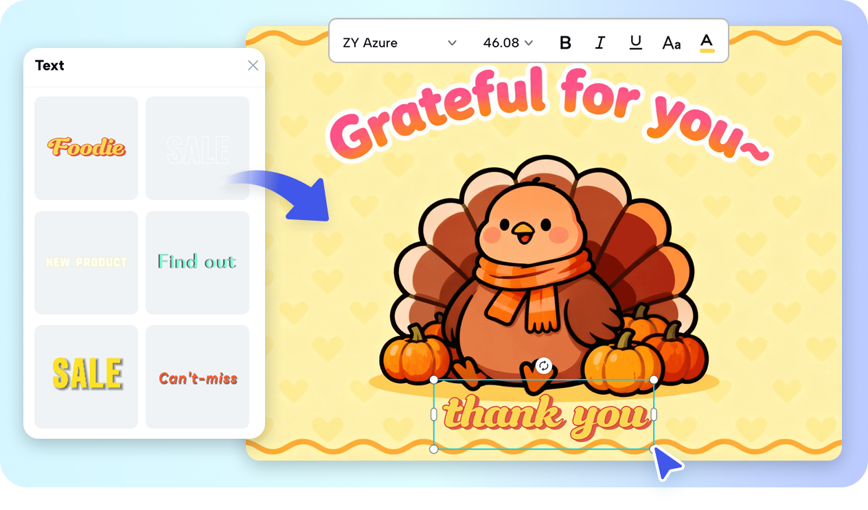 Edit your heartfelt message on Tanksgiving card