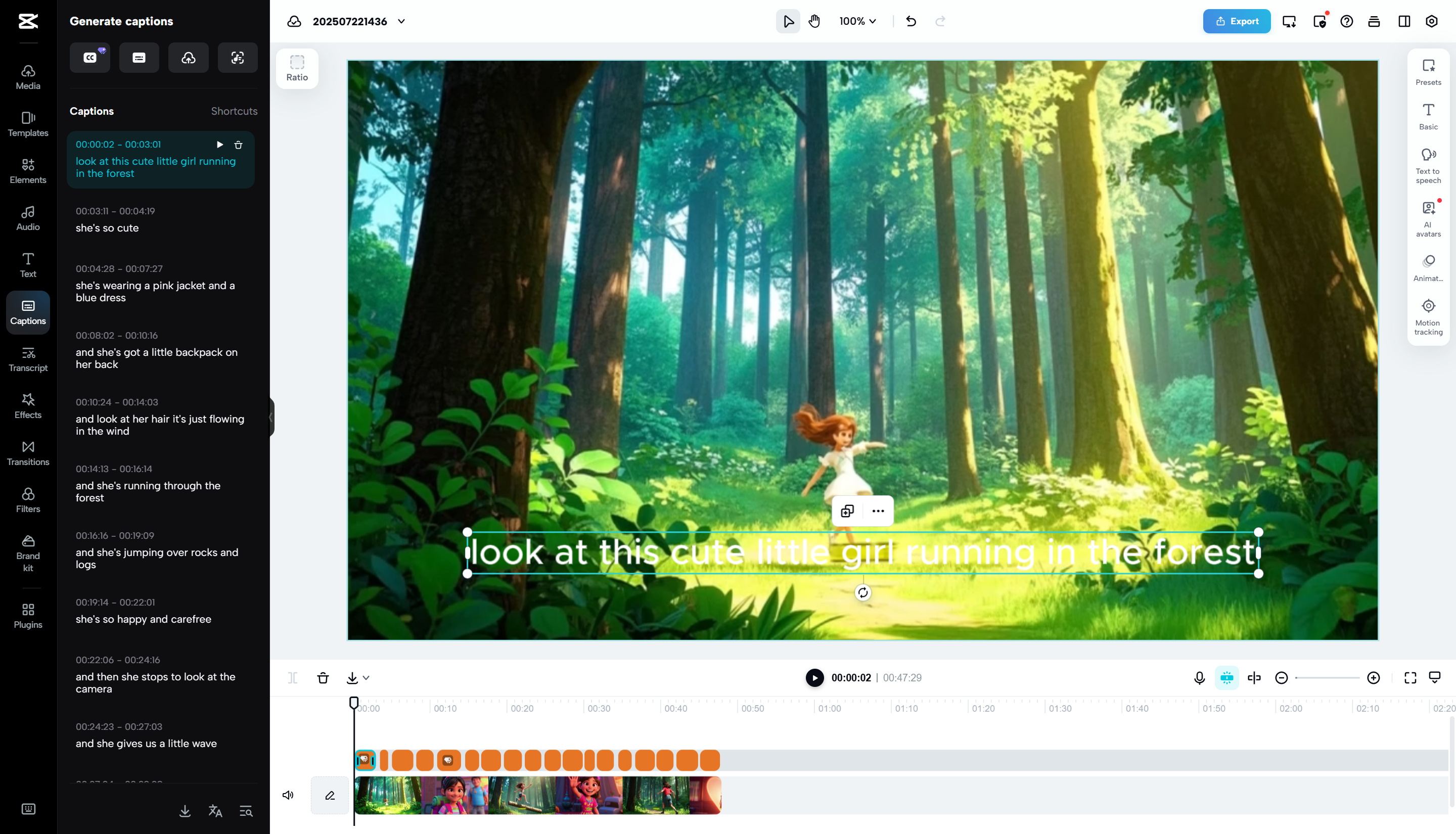 Interface d'édition de CapCut Web - le meilleur outil pour transformer un discours en texte intégré dans des vidéos