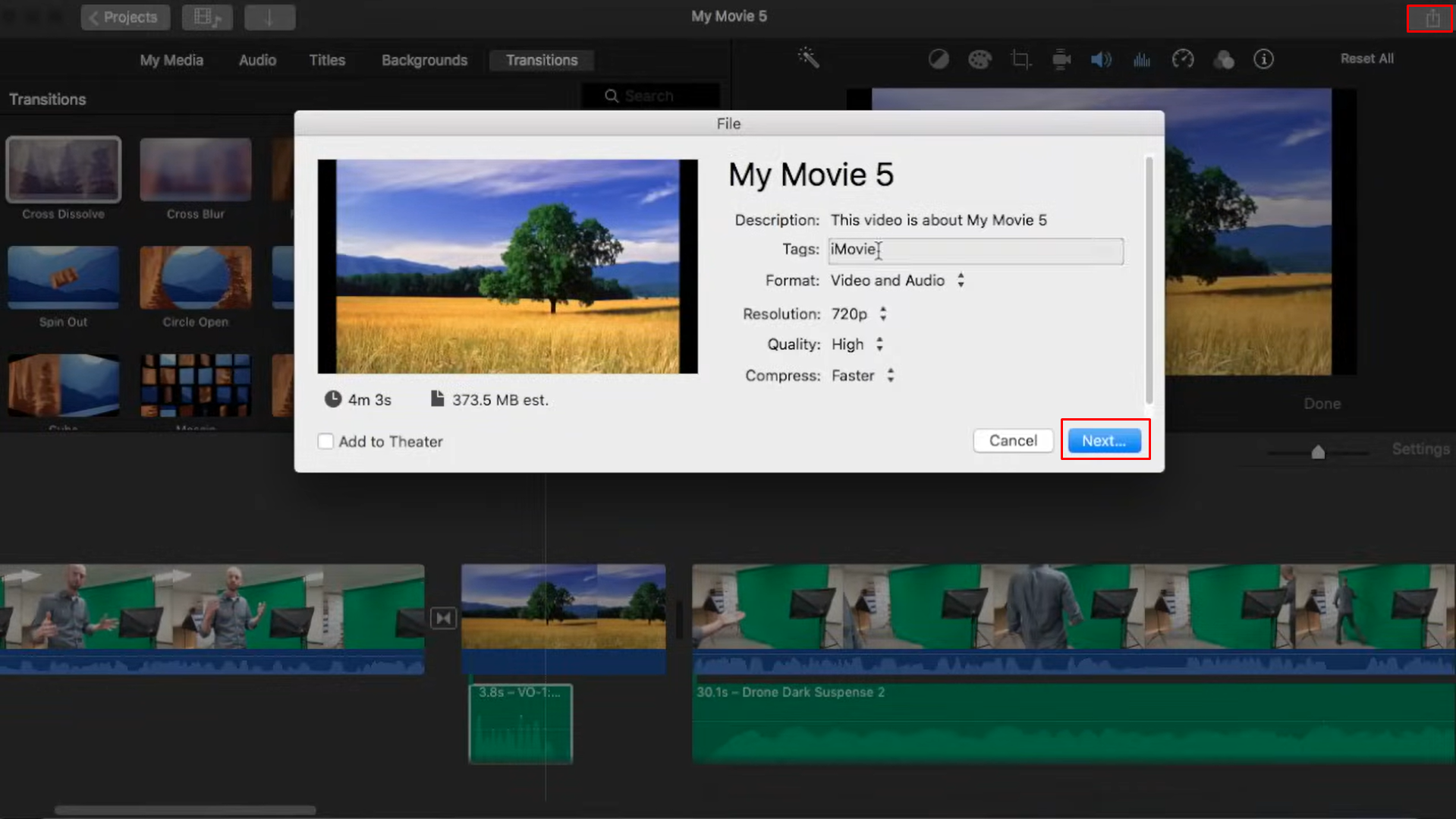 Exporting a video from the iMovie video editor