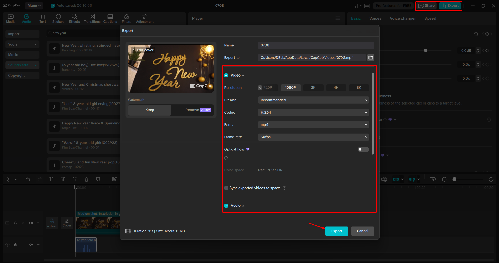 Exporting a video from the CapCut desktop video editor