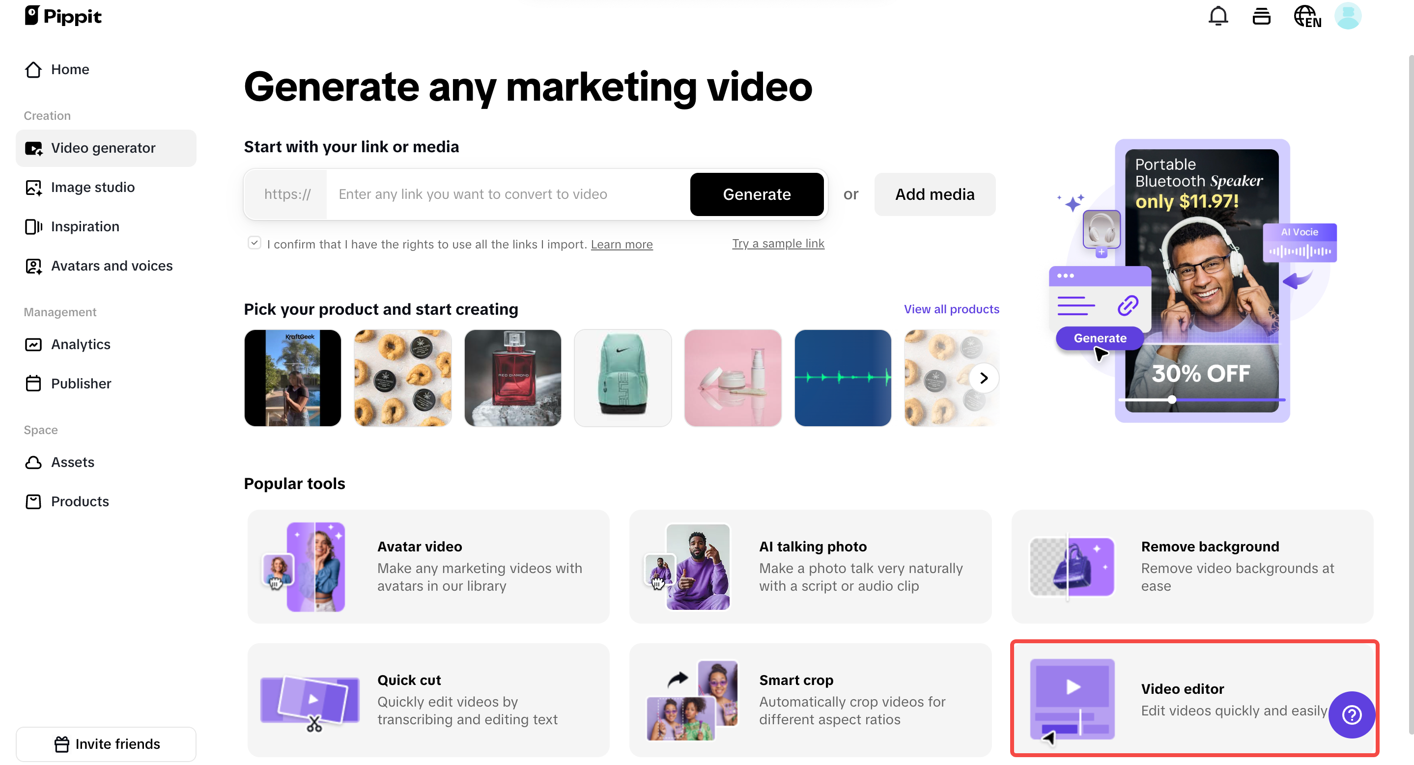Open the video editor and upload your video