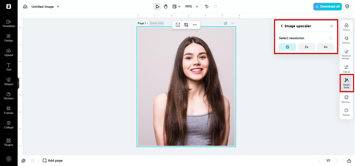 Опция улучшения в Pippit