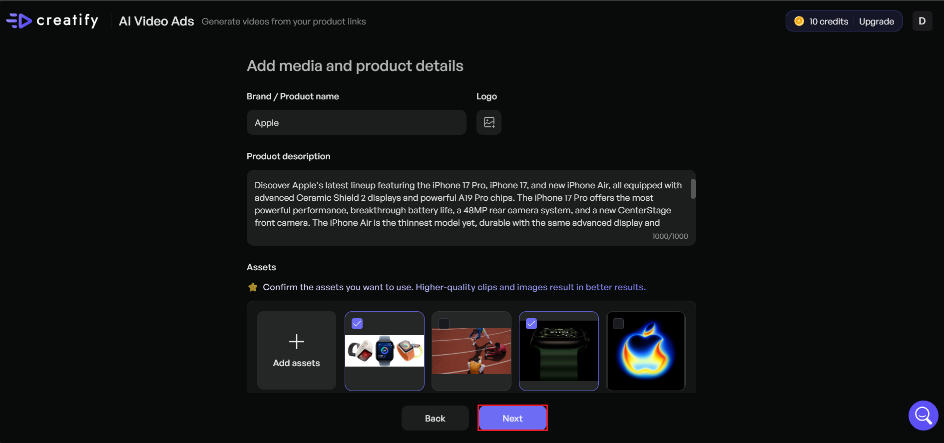 Review product description and generate script