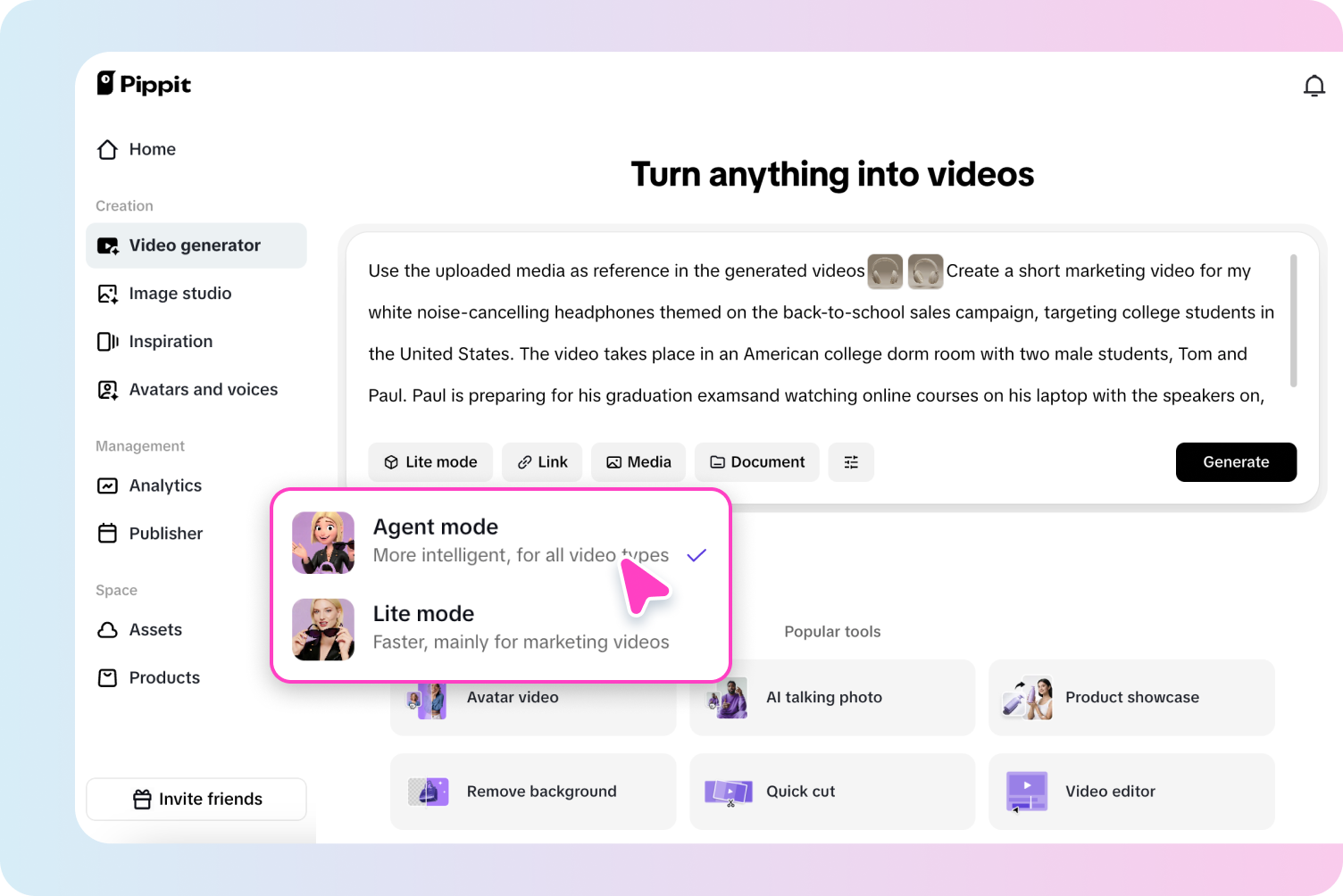 Pippitでビデオを拡張中