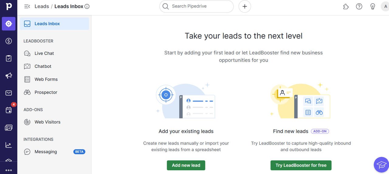 Pipedrive lead tracking interface
