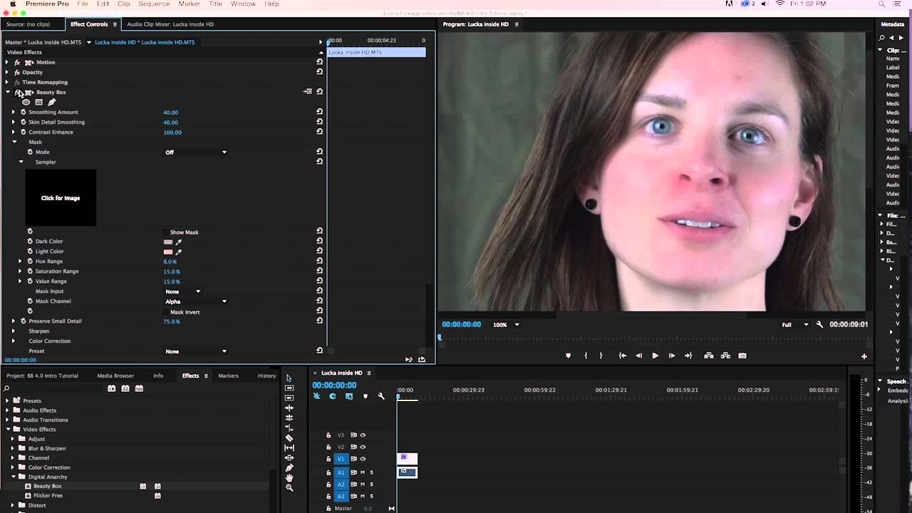 Interface of Adobe Premiere Pro - Best software for AI makeup