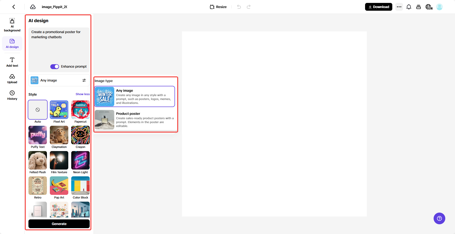 Open the AI design tool