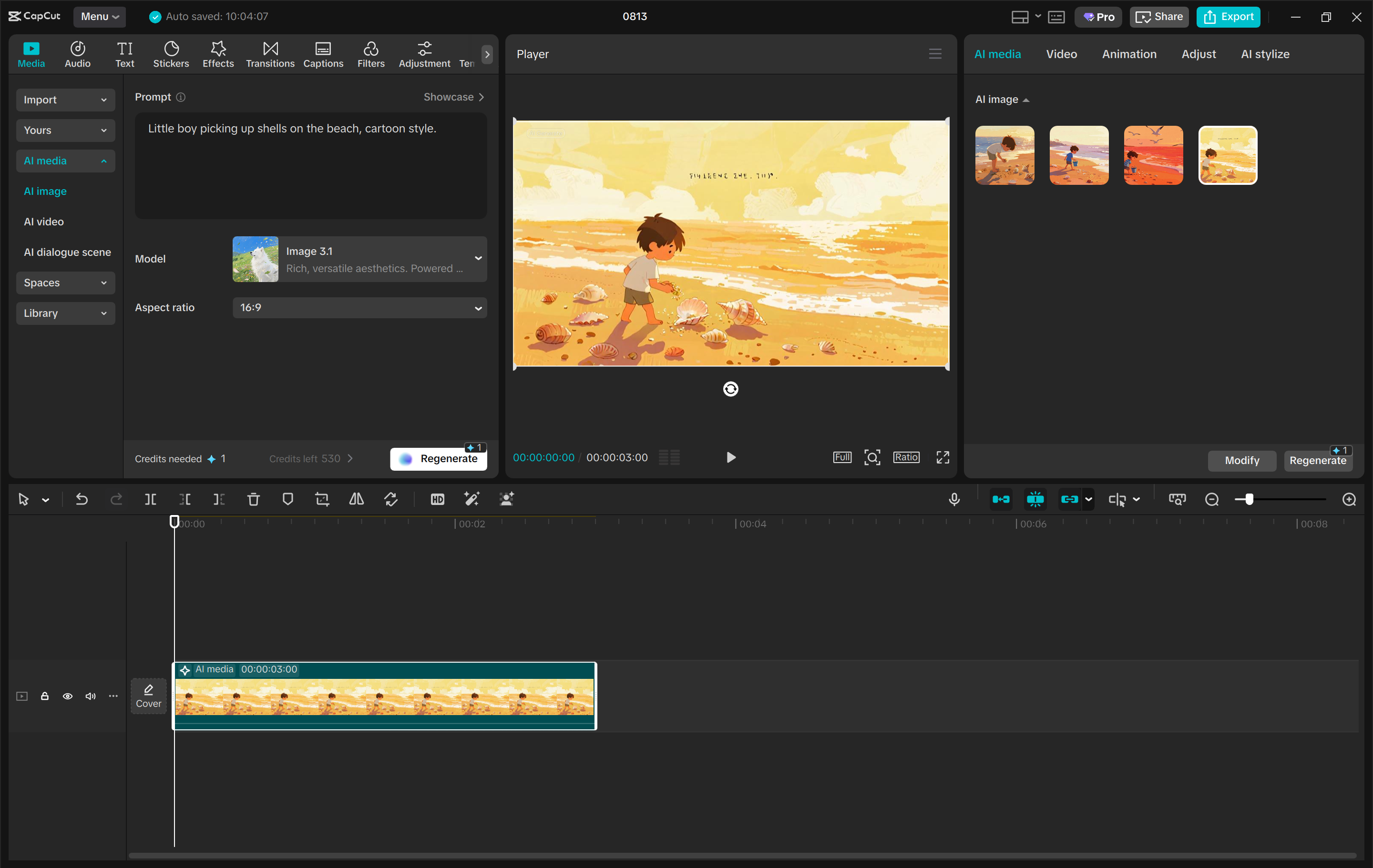 Interface of the CapCut desktop video editor - another tool to generate images with AI