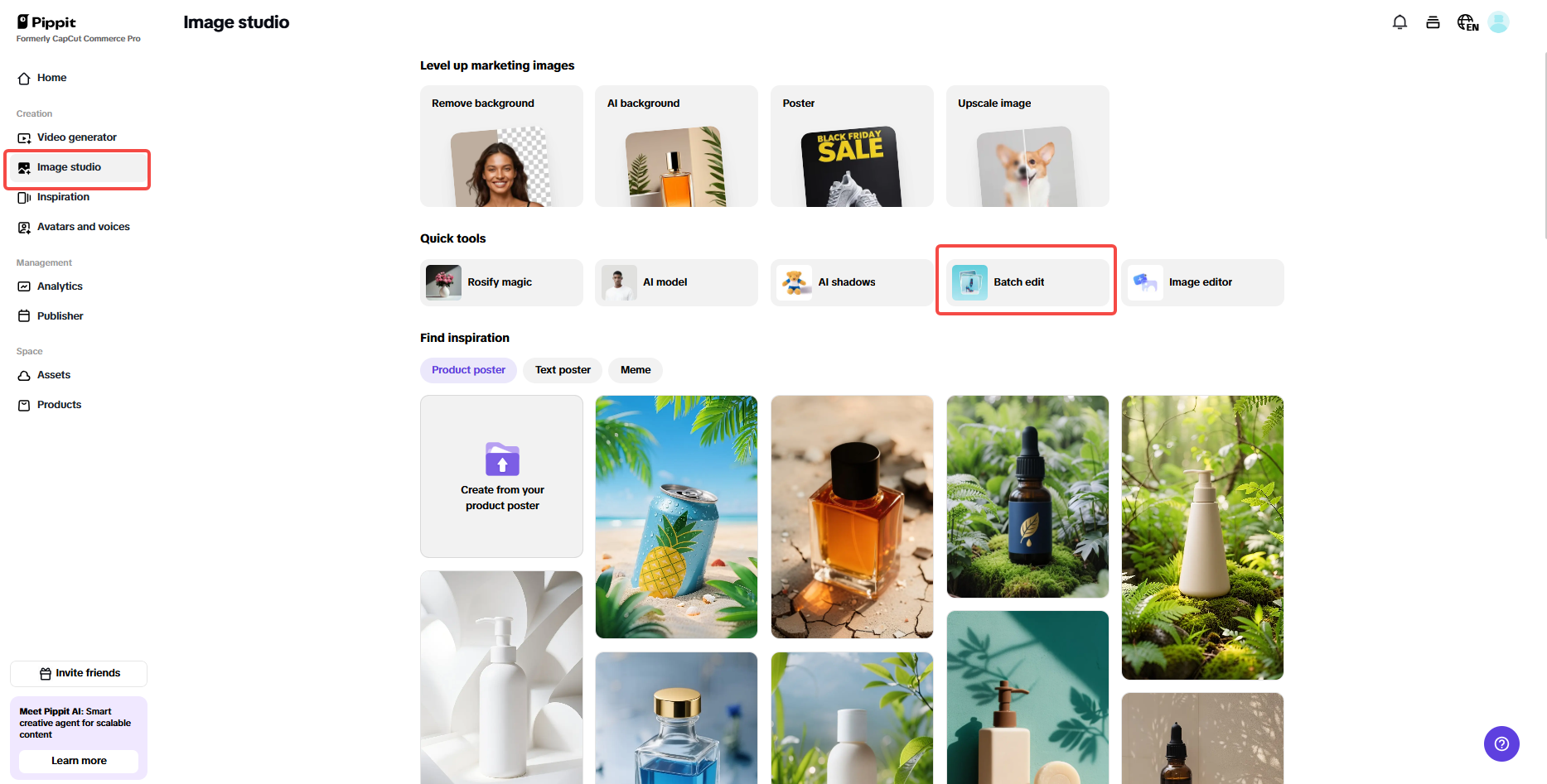 Access the image studio for bulk resizing
