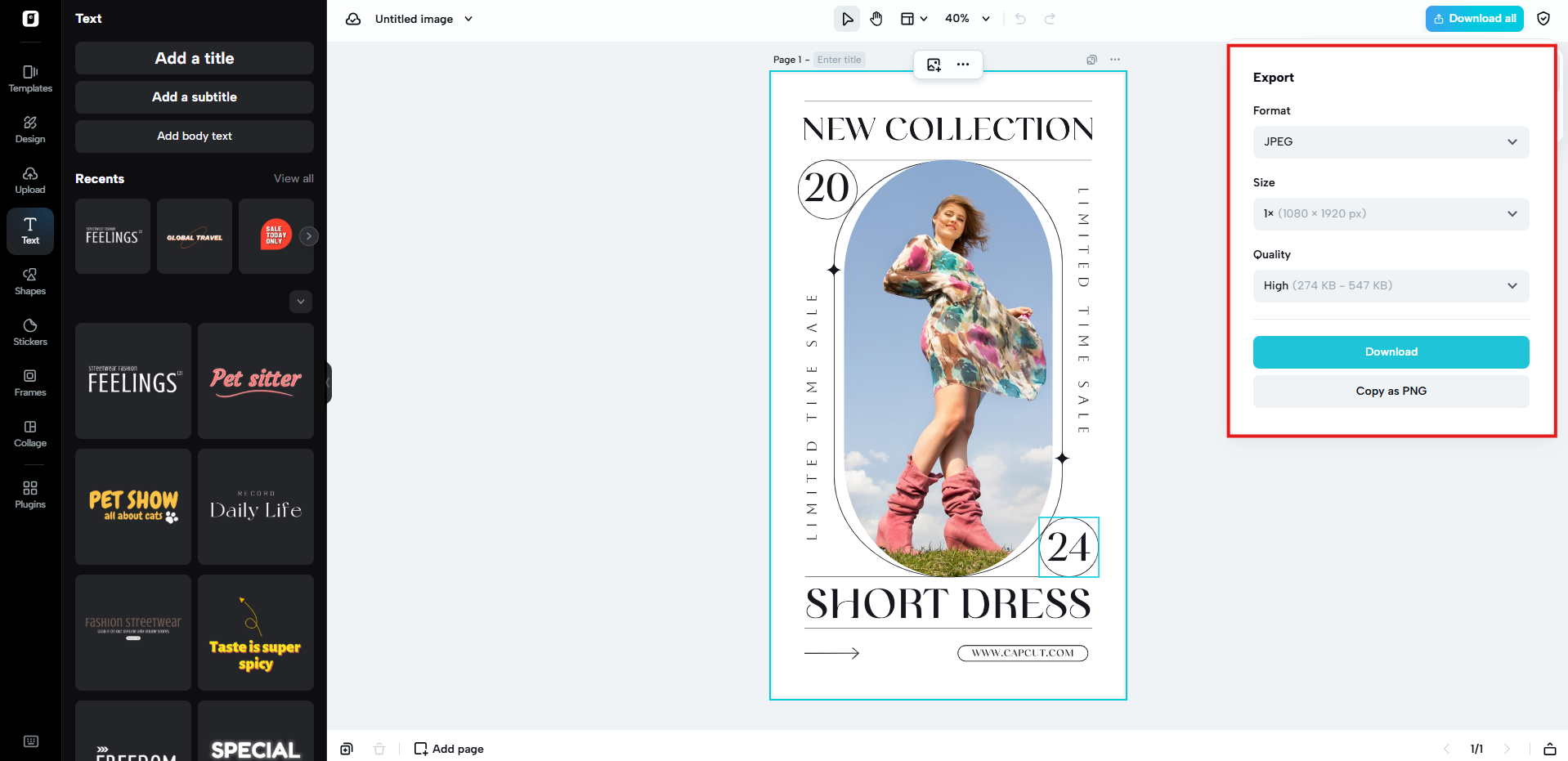 Adjust image quality and format