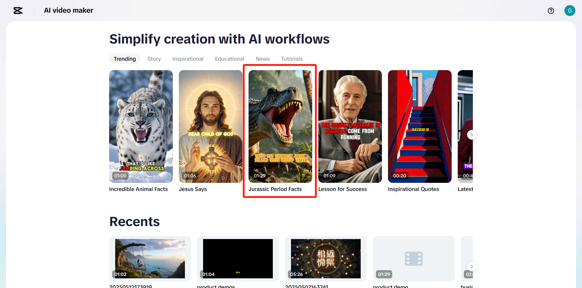 CapCut Web: create AI dinosaur videos