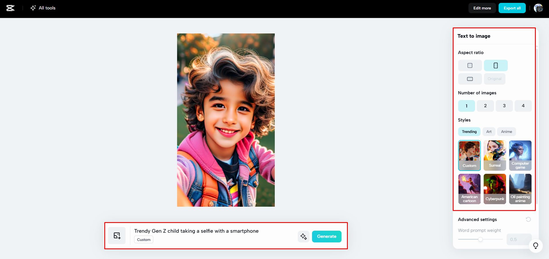 CapCut Web'de metni görüntüye dönüştürme