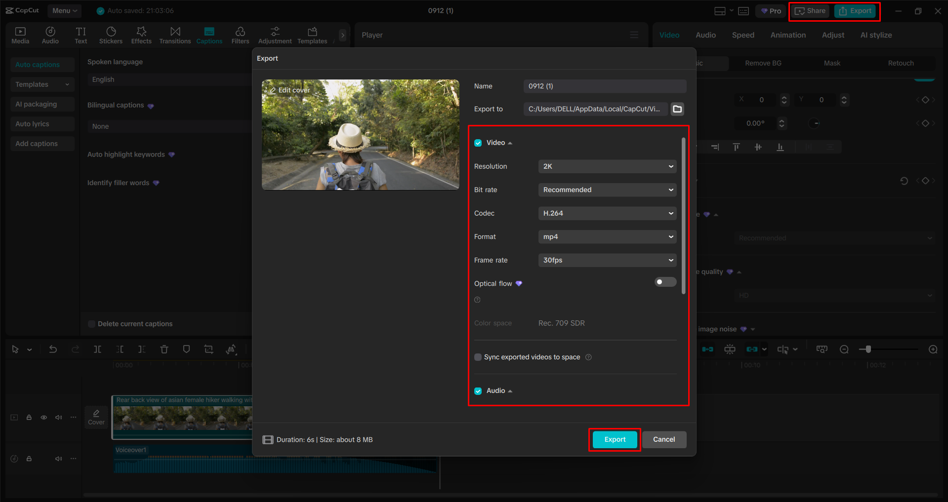 Exporting a video from the CapCut desktop video editor