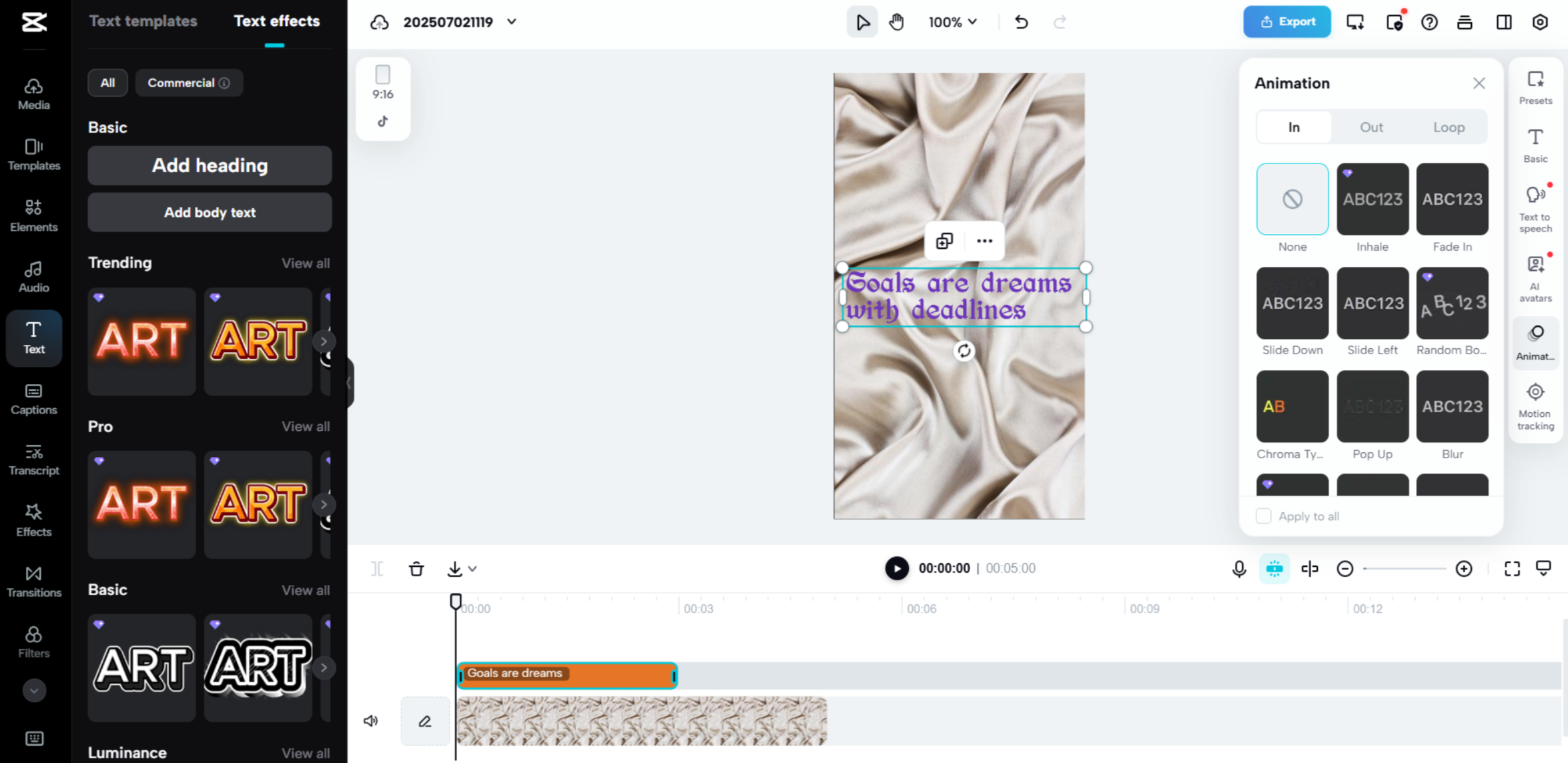Interfejs CapCut Web — idealne narzędzie do dodawania najlepszych motywacyjnych podpisów na Instagram Reels