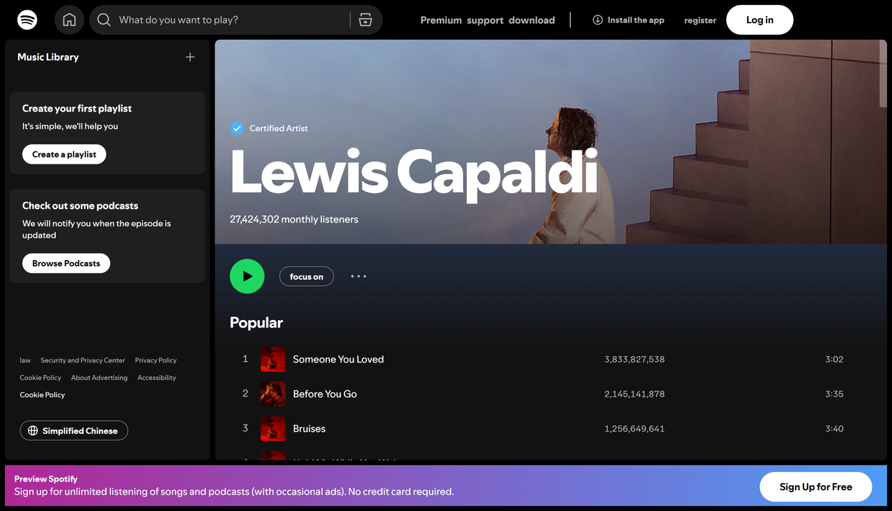 ศิลปินเพลงที่เล่นมากที่สุดตลอดกาลบน Spotify: Lewis Capaldi