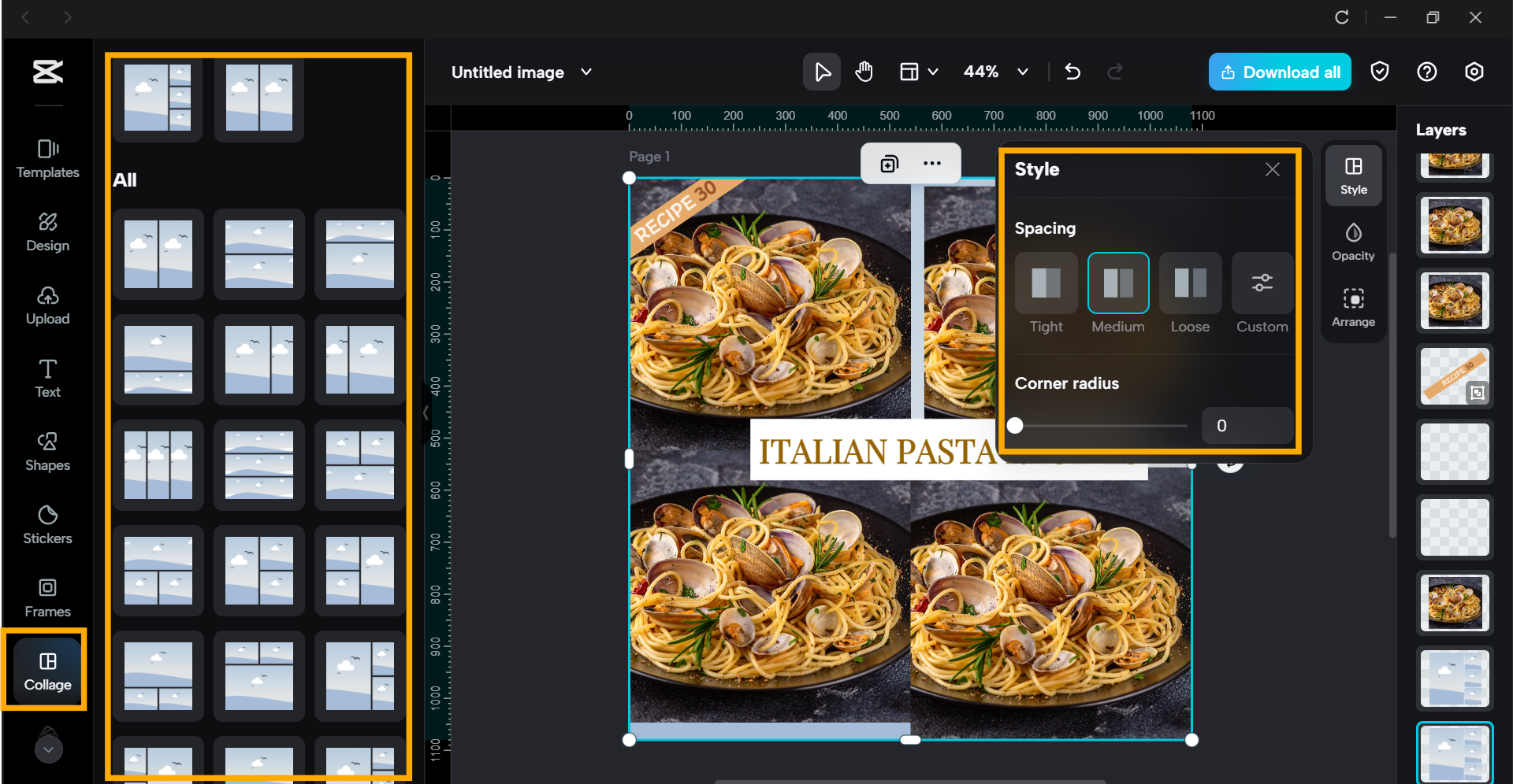 CapCut editing panel with customization tools — photo collage editor free