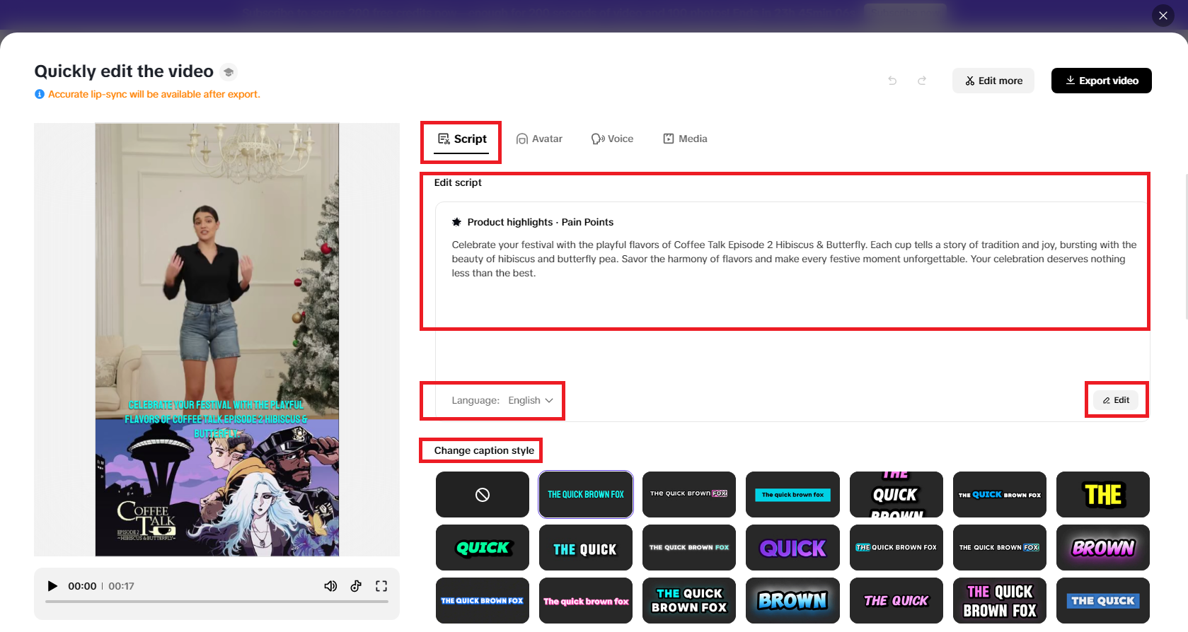 Edit the script of your video