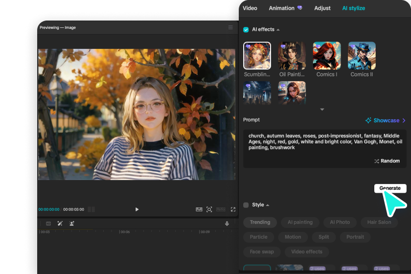 Select a cartoon style for the image in CapCut