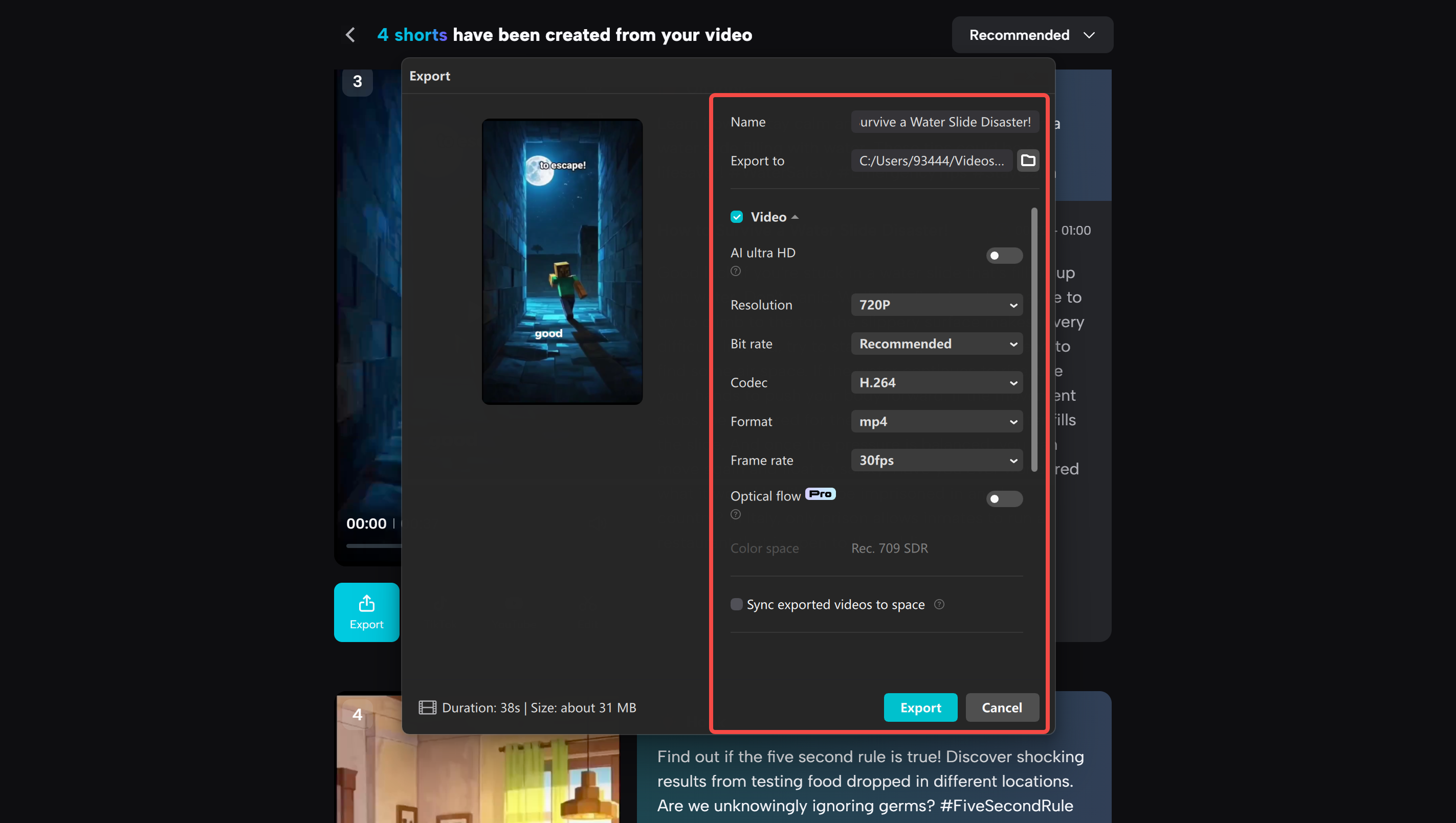 Exporting the final YouTube shorts from the CapCut desktop video editor
