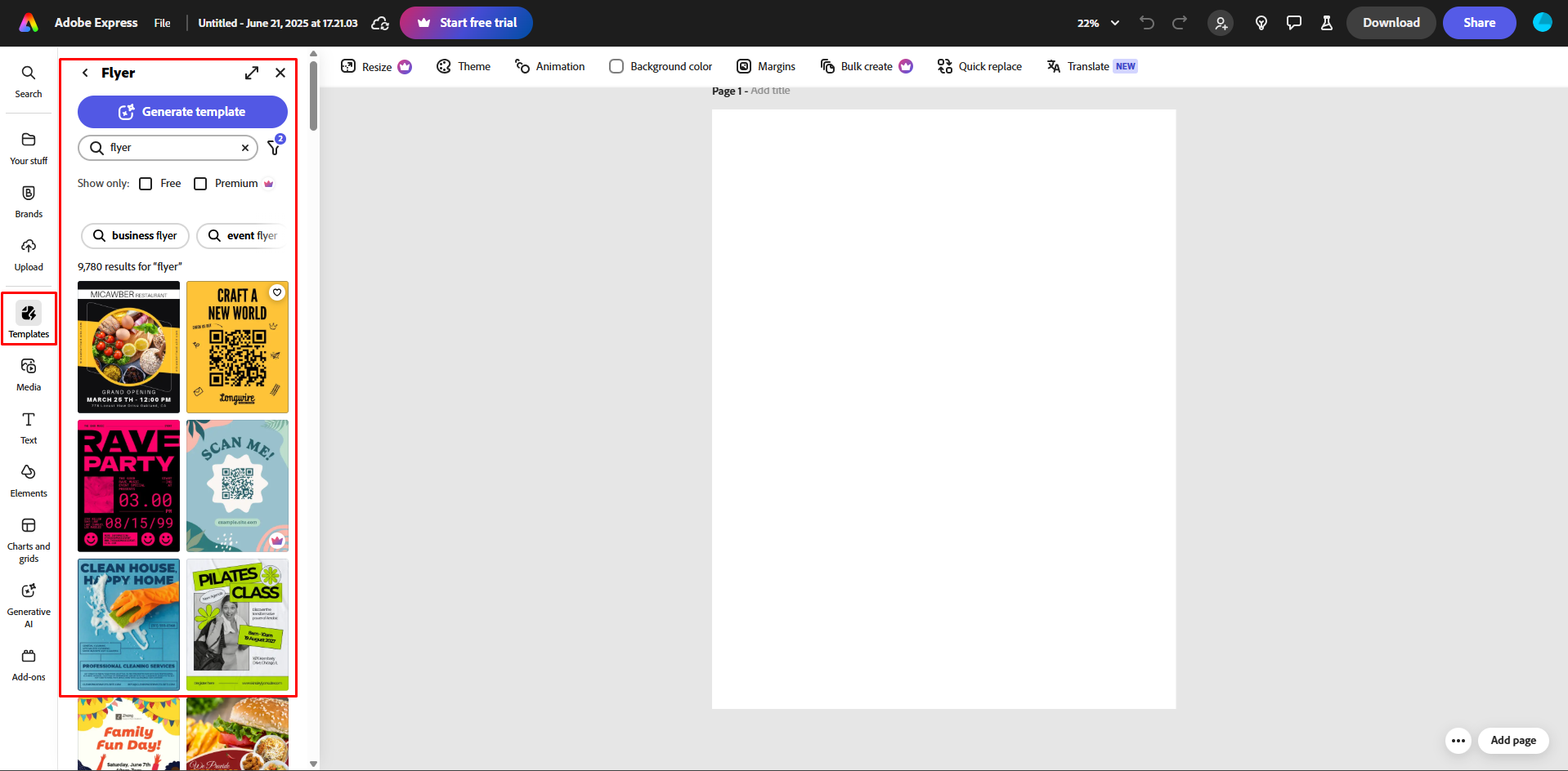 Een flyer sjabloon kiezen in Adobe