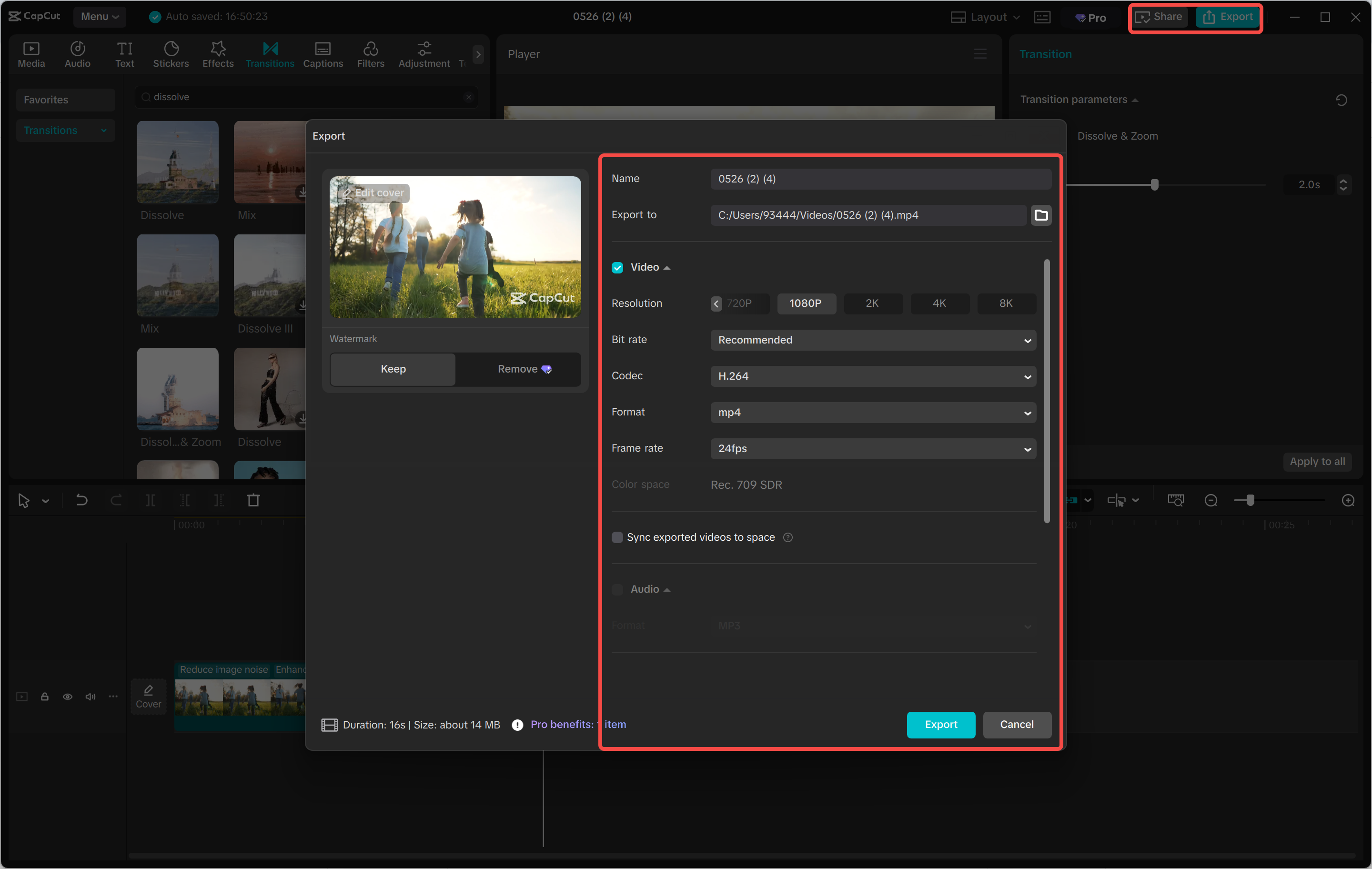 Exporting a video from the CapCut desktop video editor