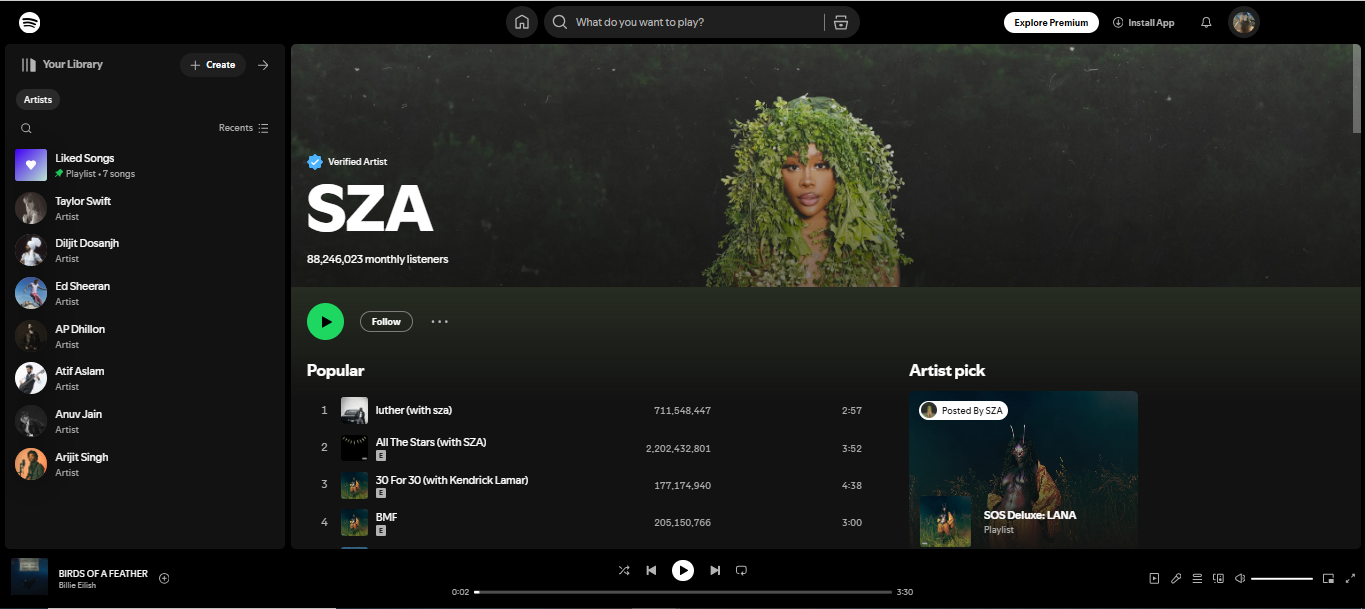 SZA - jeden z 200 najlepszych artystów Spotify