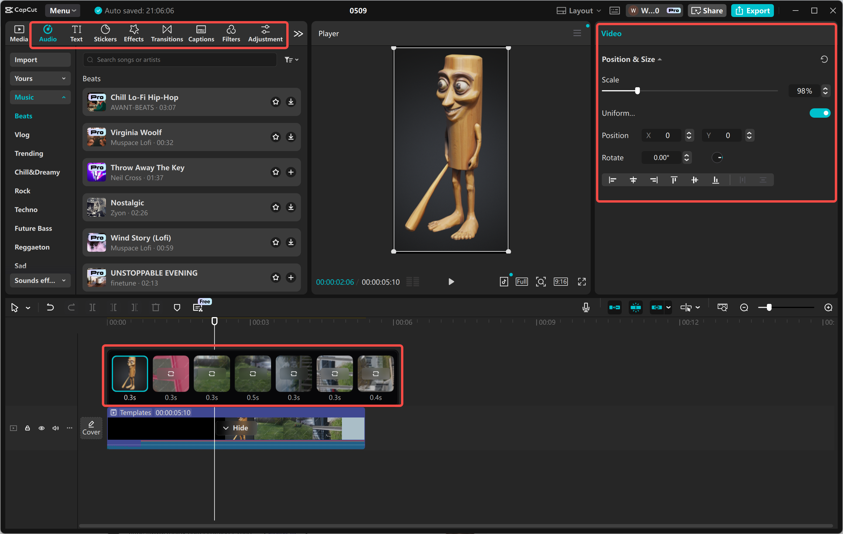 Editing the video with the CapCut desktop video editor
