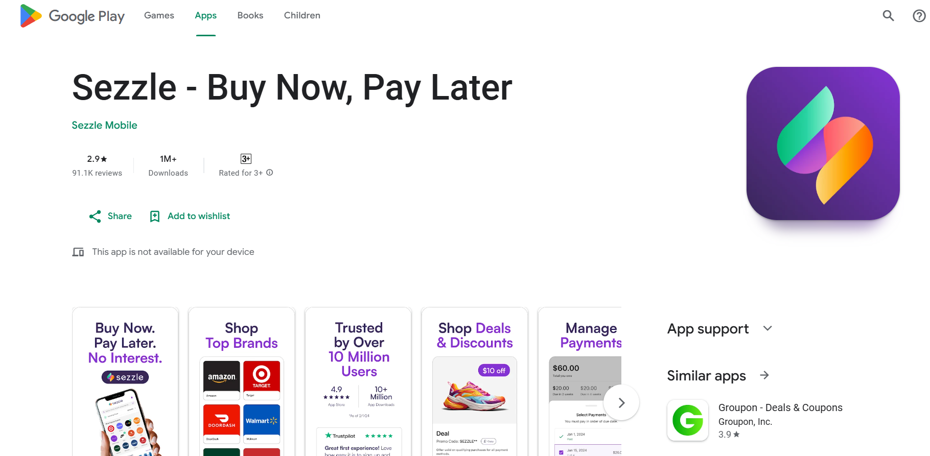 Download Sezzle from Google Play Store