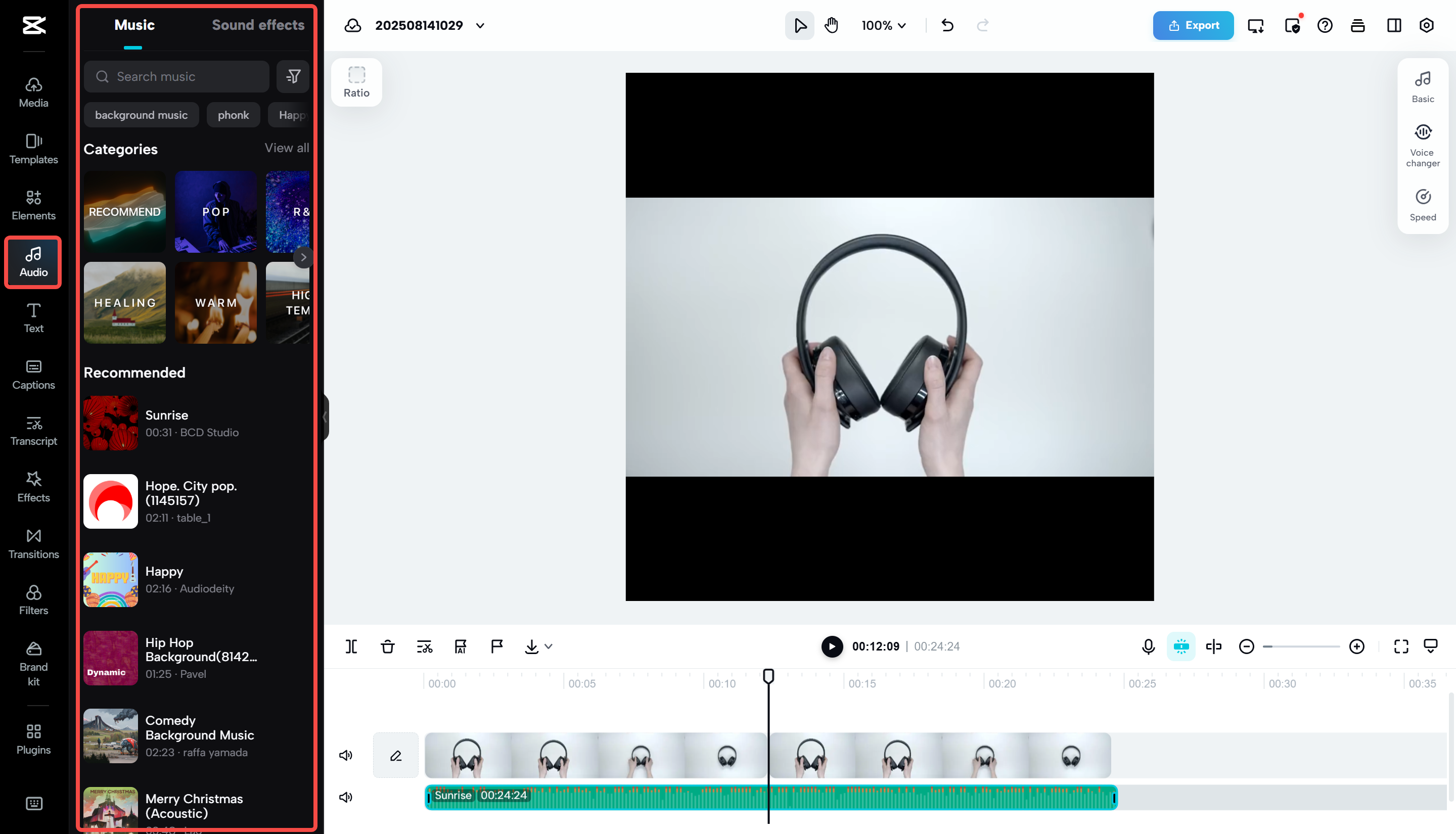 Explore CapCut's music library and select a suitable background track.