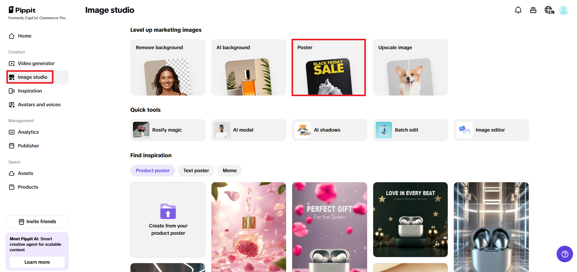 Choose "Poster" from Image Studio
