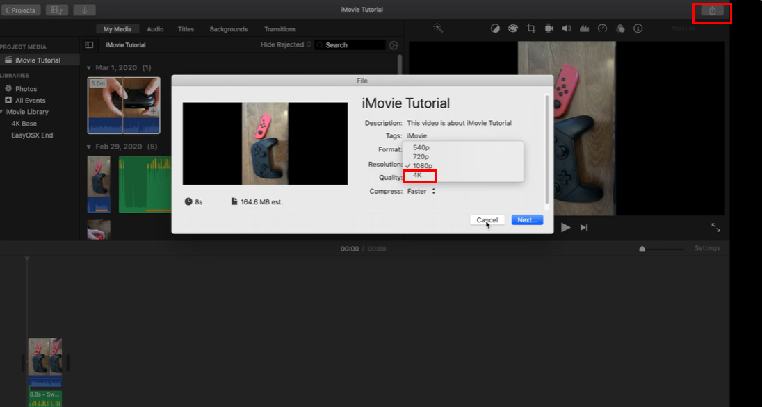 iMovie é a melhor ferramenta do Mac para aprimorar o vídeo para 4k