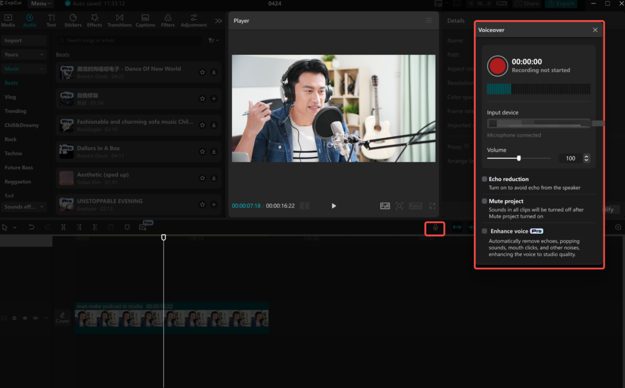 Audioaufnahme im CapCut Desktop-Video-Editor
