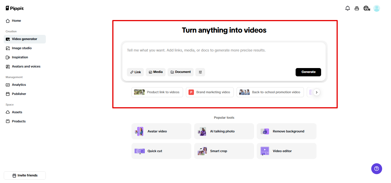 Pippit video generator