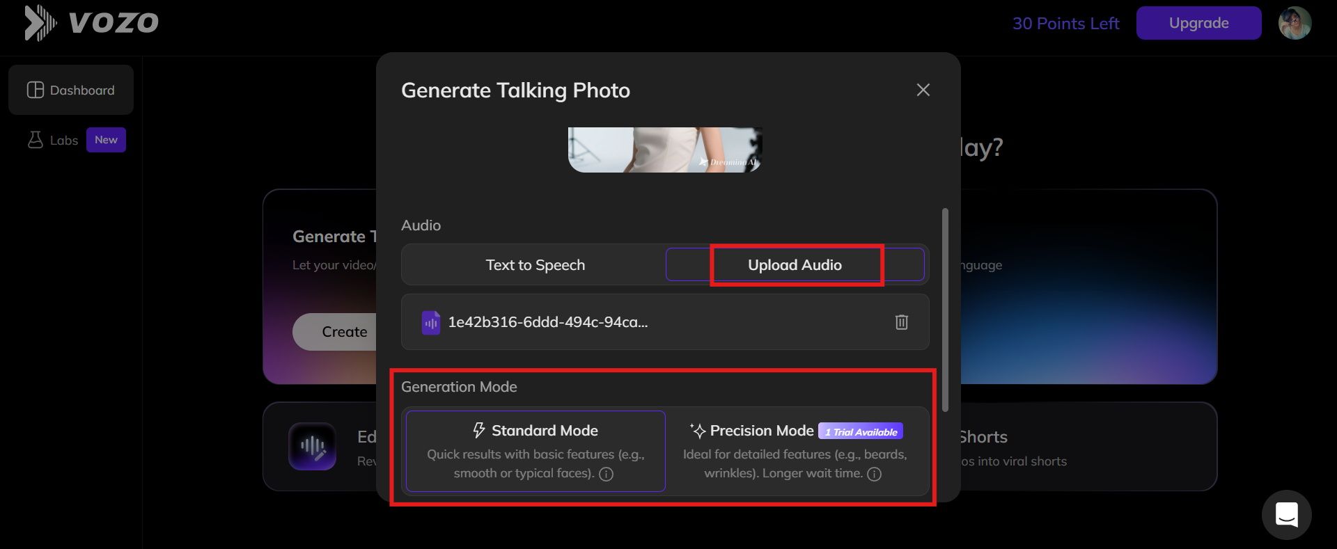 Upload audio