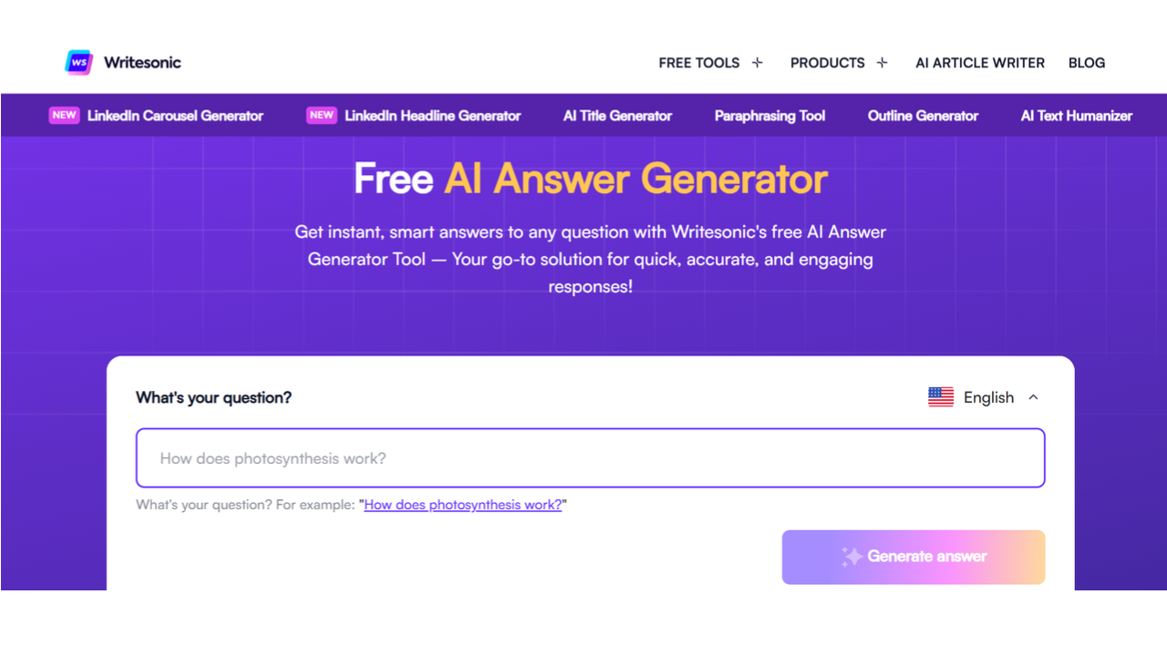 Writesonic free AI answer generator