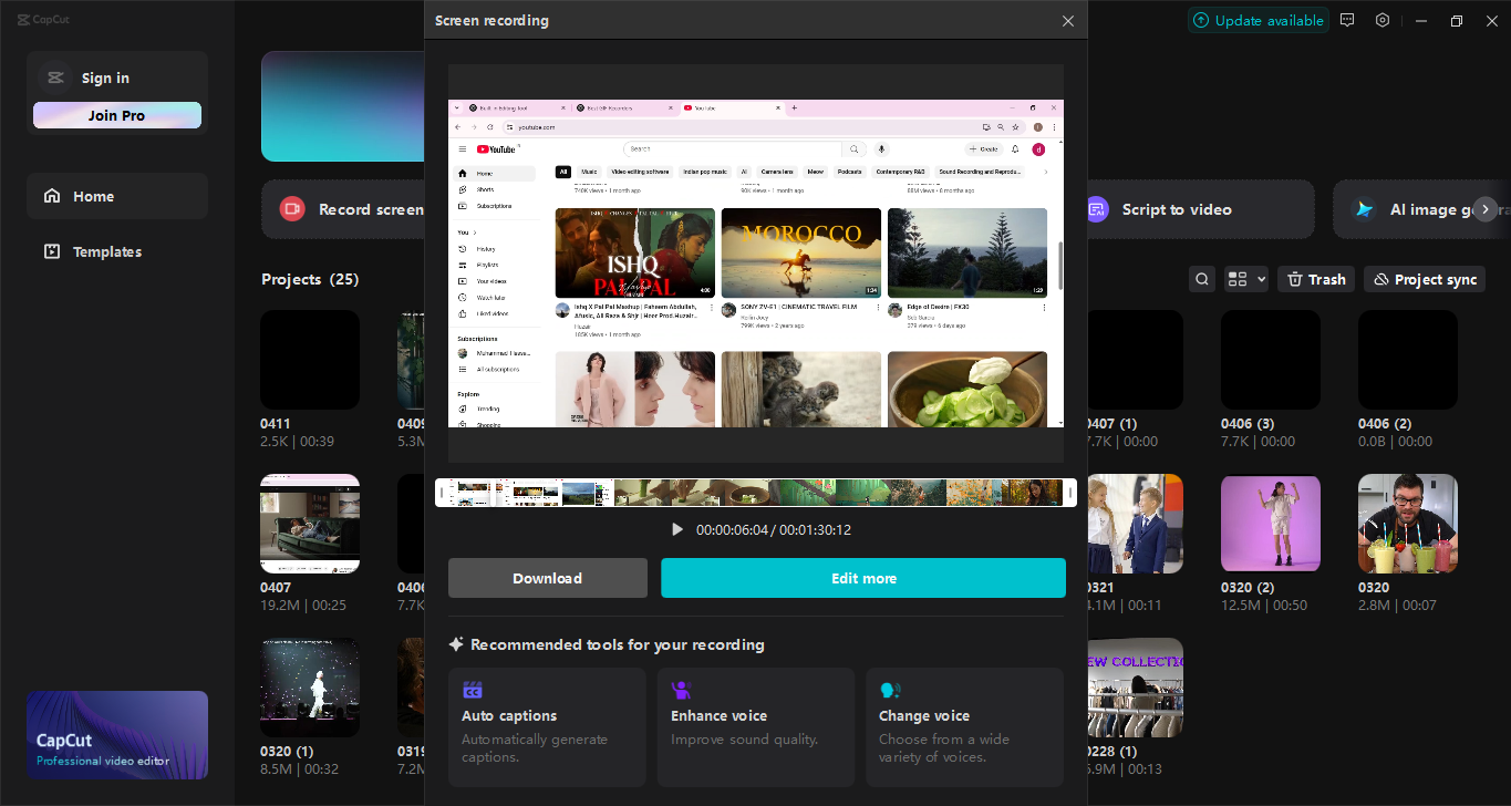A interface do editor de vídeo para desktop CapCut - um dos melhores gravadores GIF
