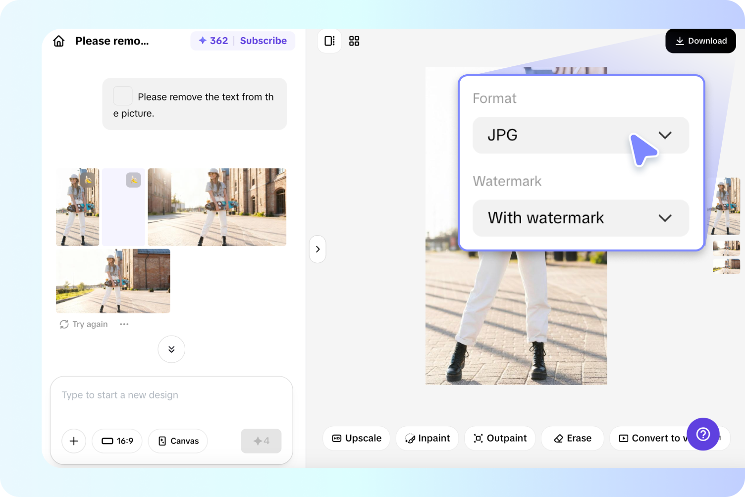 Exporting image from Pippit