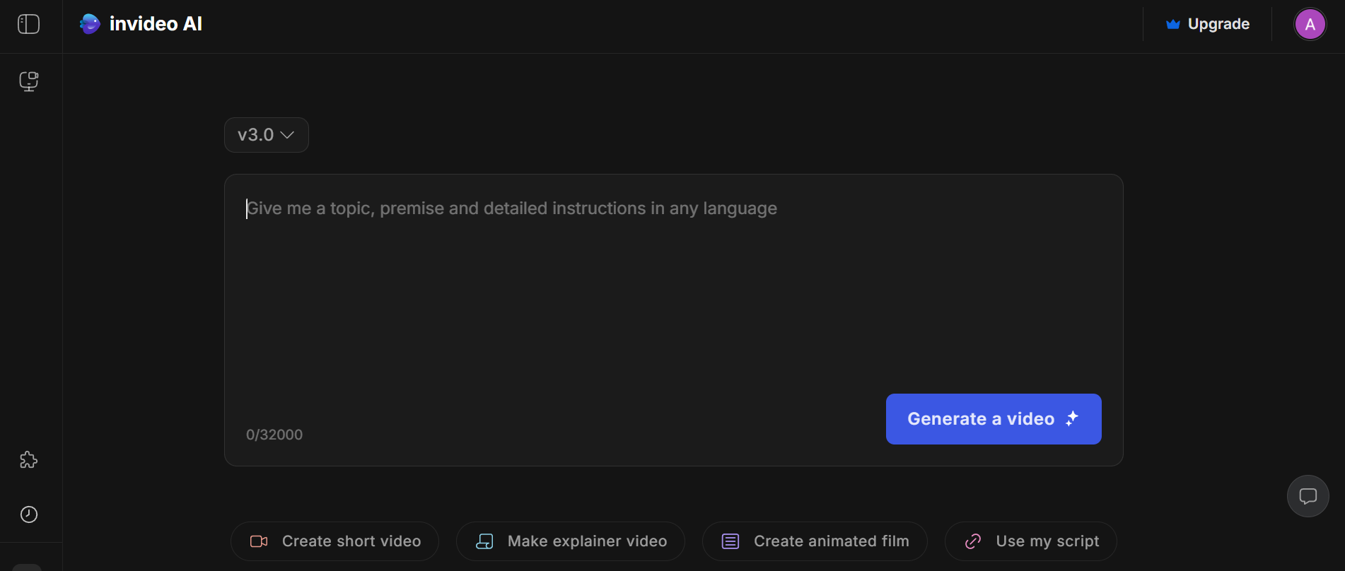 Antara muka pencipta video AI InVideo