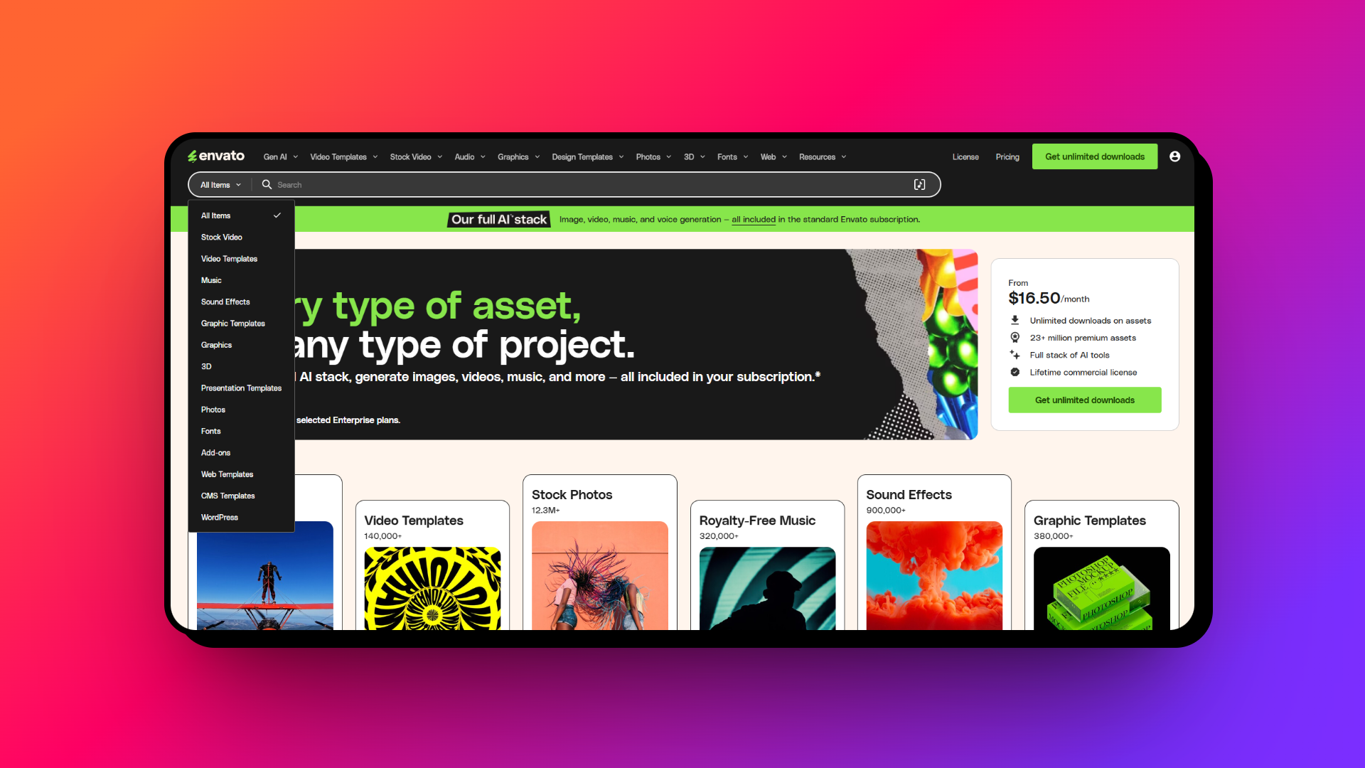 Search for that perfect asset or template