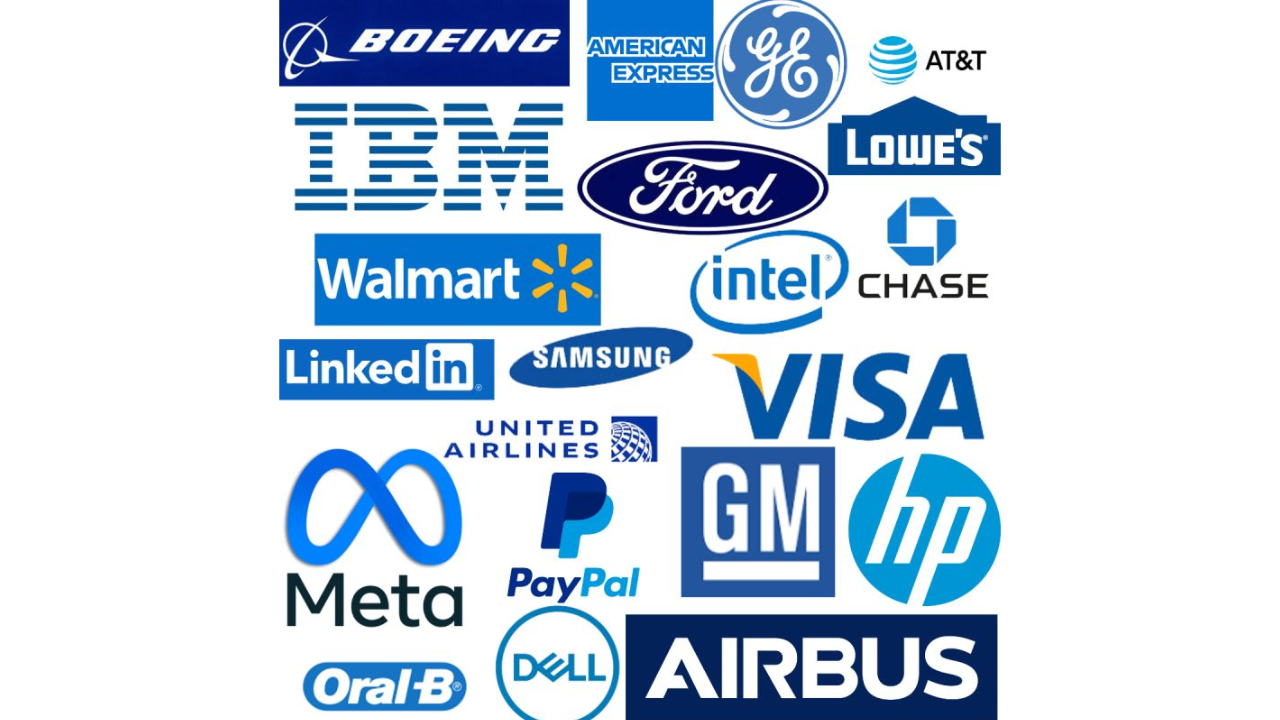Blue color logos of brands