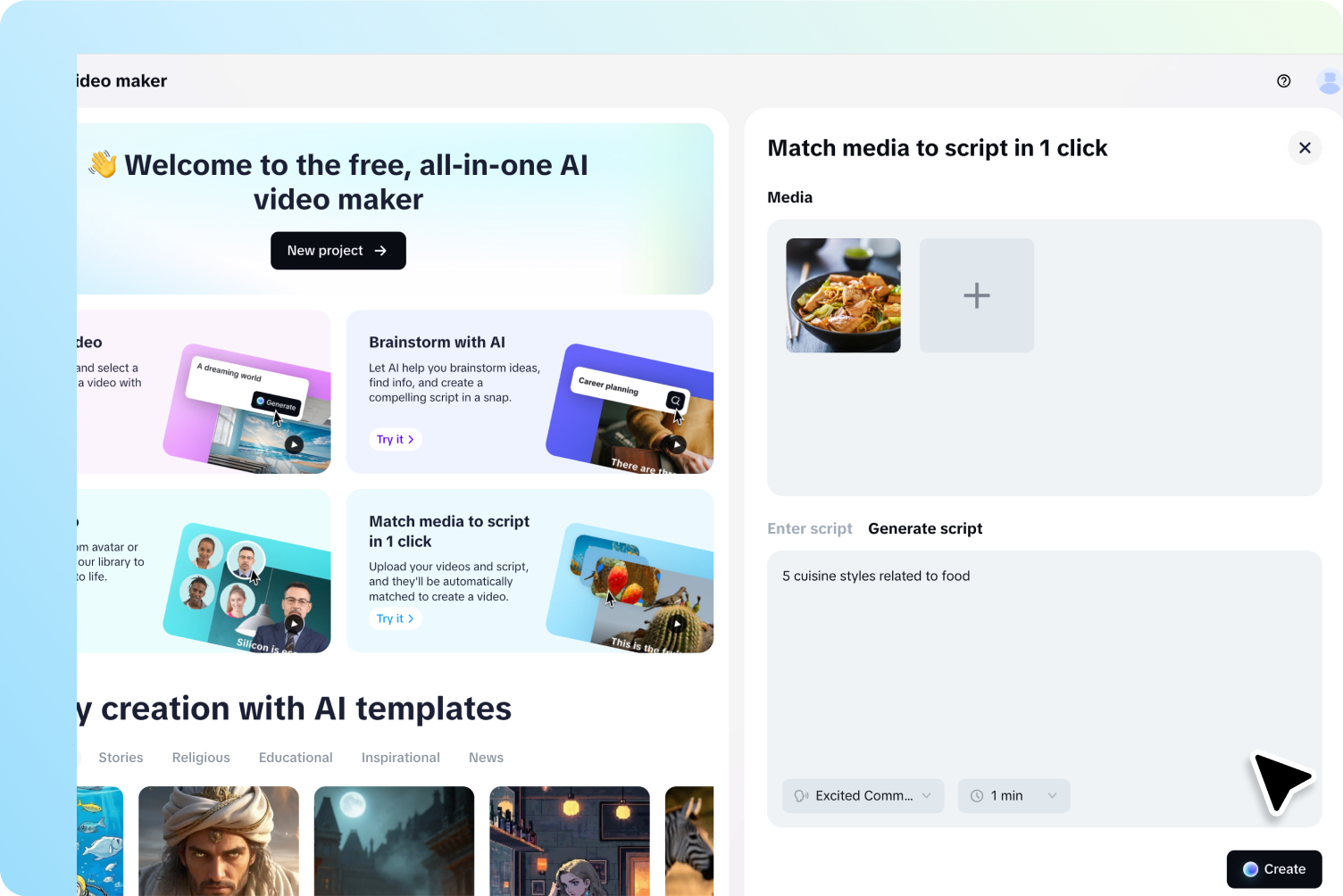 Caricamento di foto e script nel generatore AI da immagine a video di CapCut Web