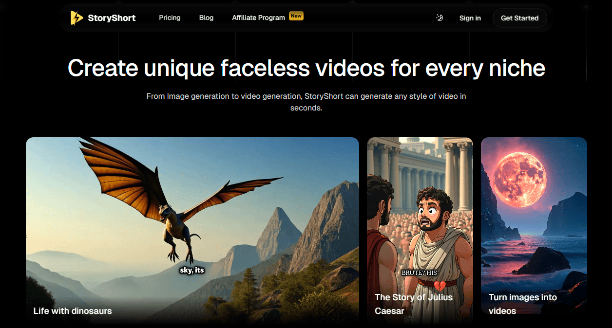 Interface of StoryShort AI - an easy-to-use AI video story generator