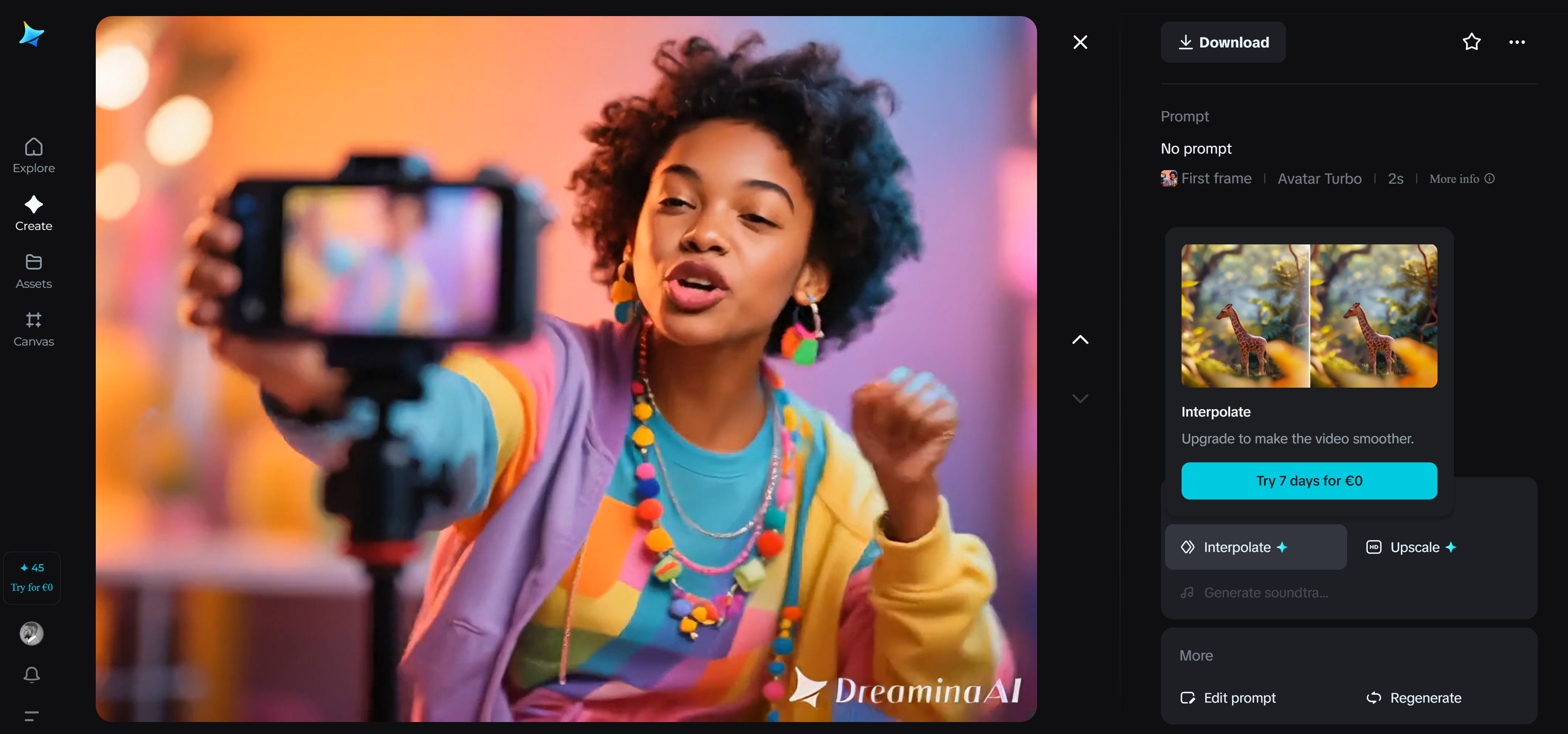 Interpolação de quadros do Dreamina AI