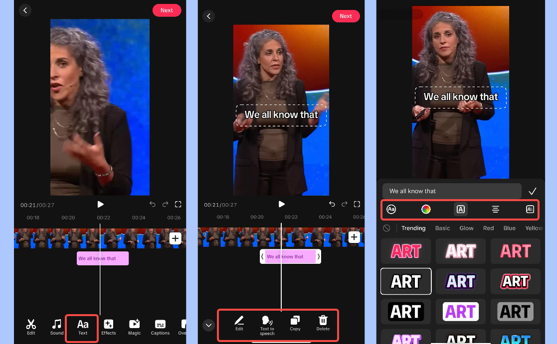 Menambahkan teks ke video TikTok secara manual menggunakan aplikasi TikTok