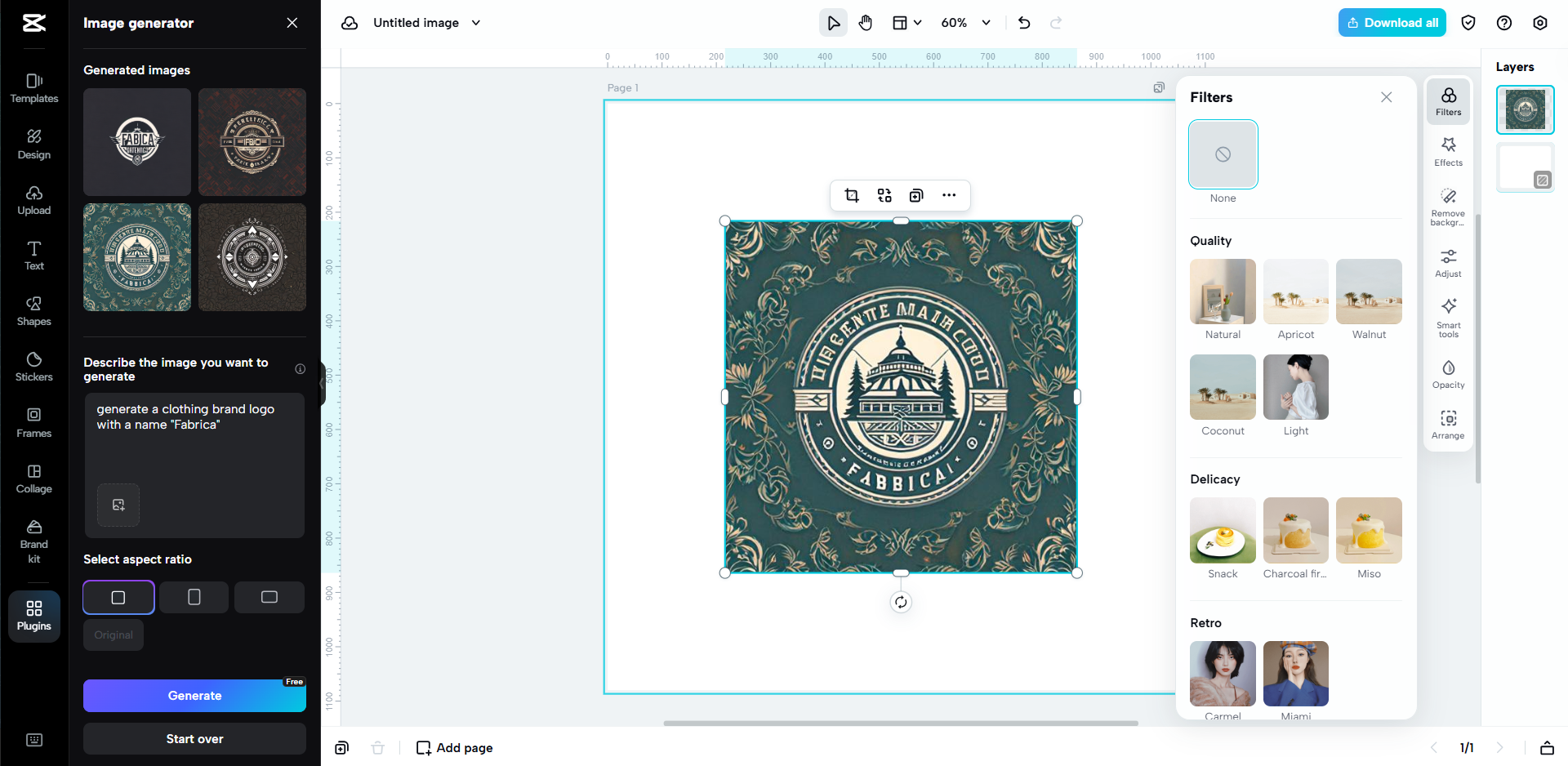 Antara muka CapCut Web - cara pantas untuk mencipta logo penjenamaan