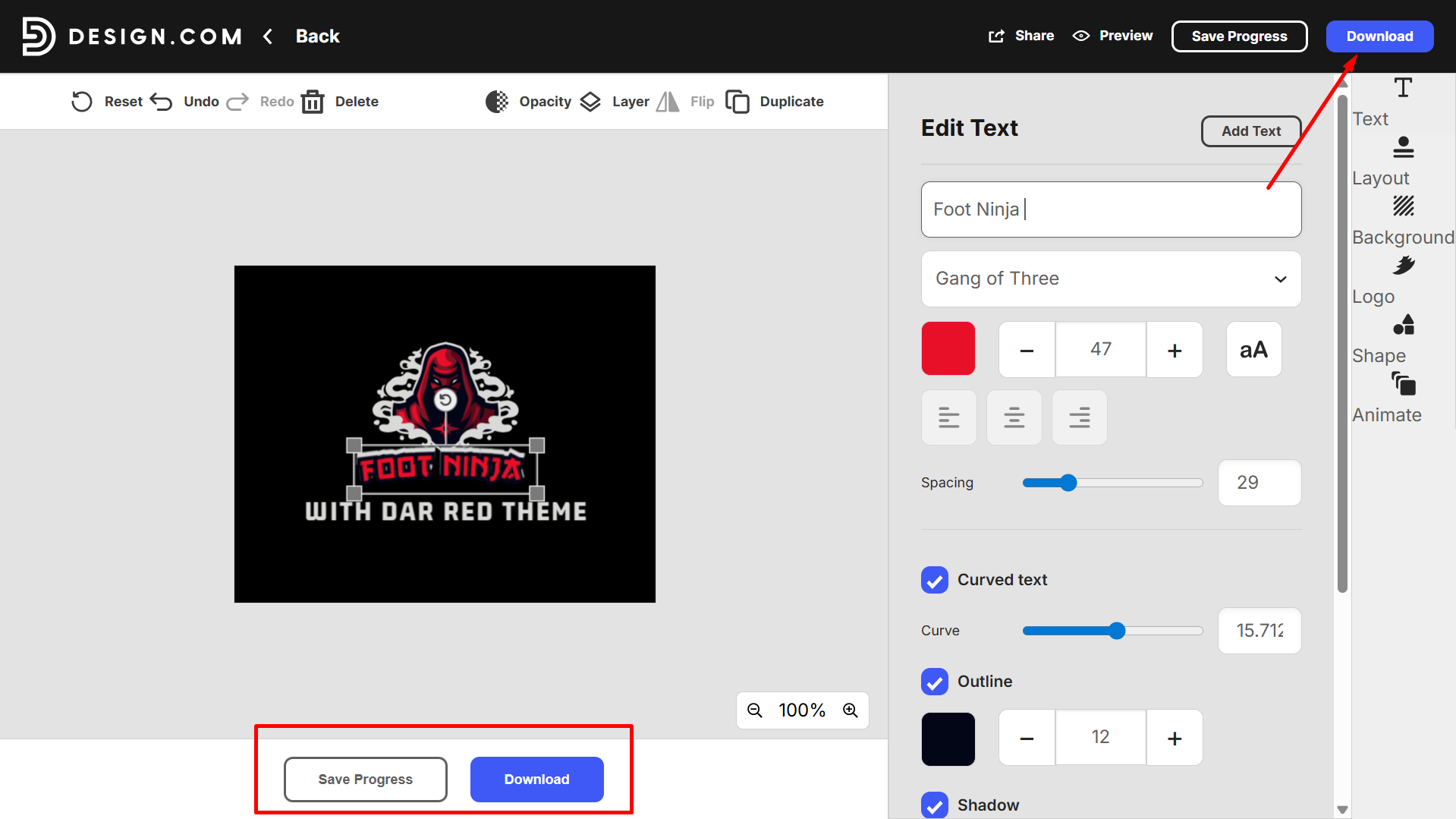 Downloading the logo using Design